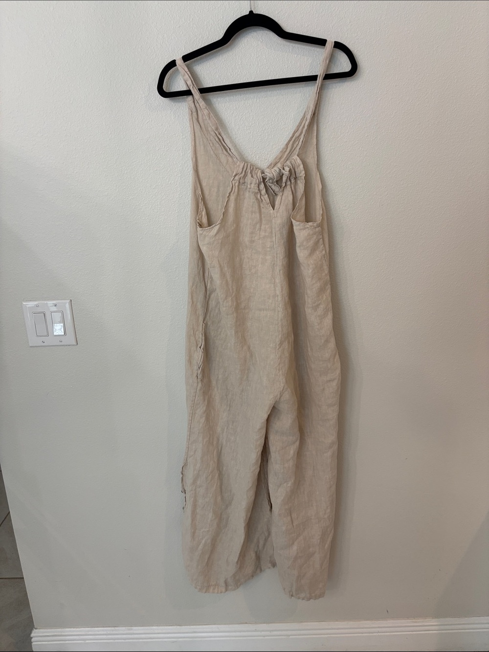 Made in Italy 100% Linen Beige Wide-Leg Jumpsuit